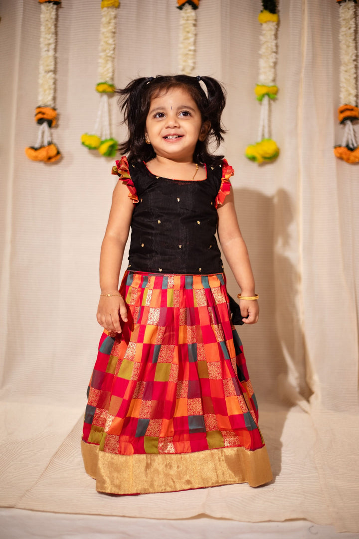 Vamsi Black Top with Multicolor Skirt Mini | Made To Order