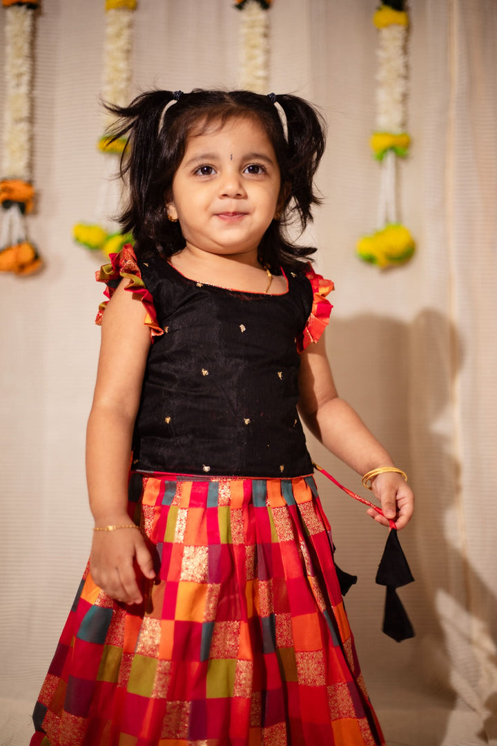 Vamsi Black Top with Multicolor Skirt Mini | Made To Order