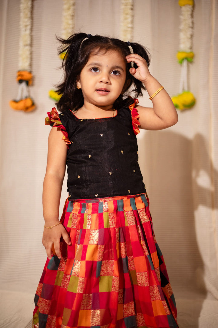 Vamsi Black Top with Multicolor Skirt Mini | Made To Order