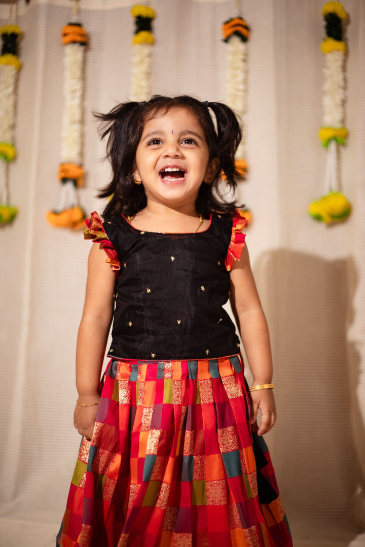 Vamsi Black Top with Multicolor Skirt Mini | Made To Order