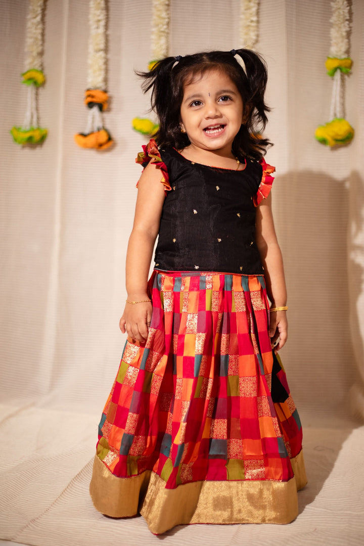 Vamsi Black Top with Multicolor Skirt Mini | Made To Order