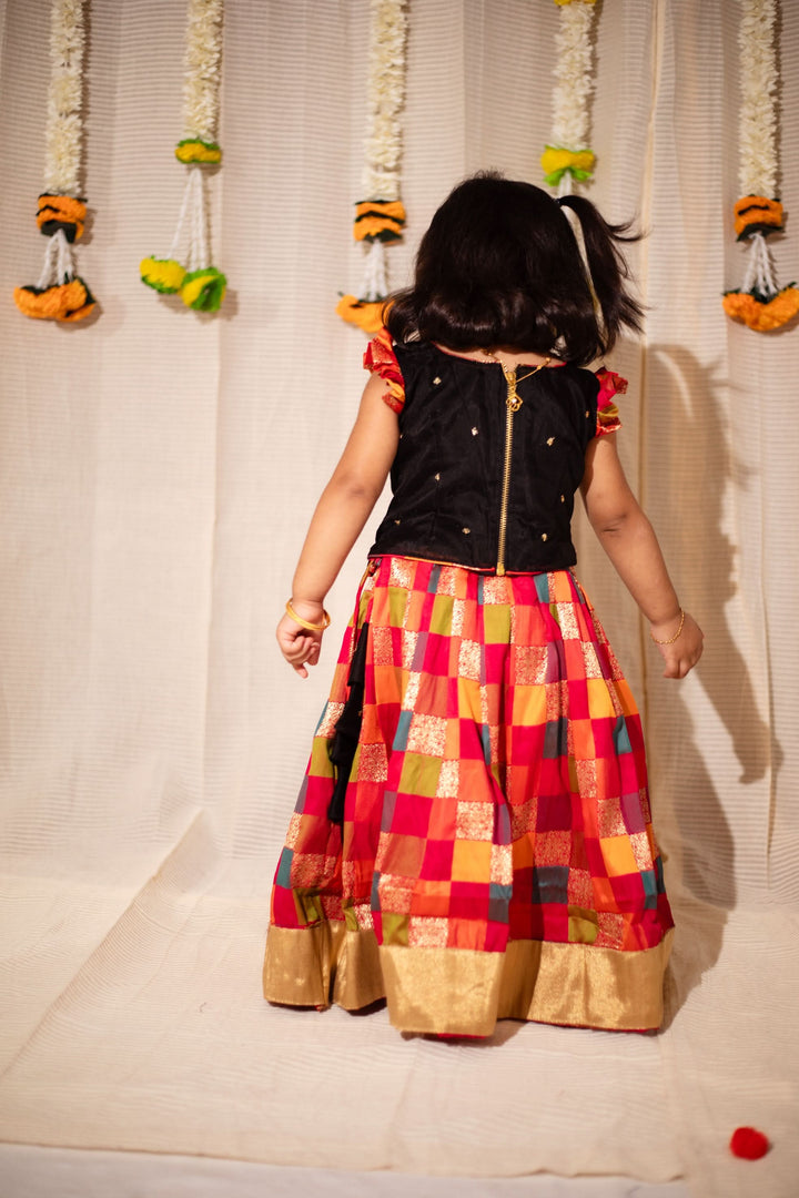 Vamsi Black Top with Multicolor Skirt Mini | Made To Order