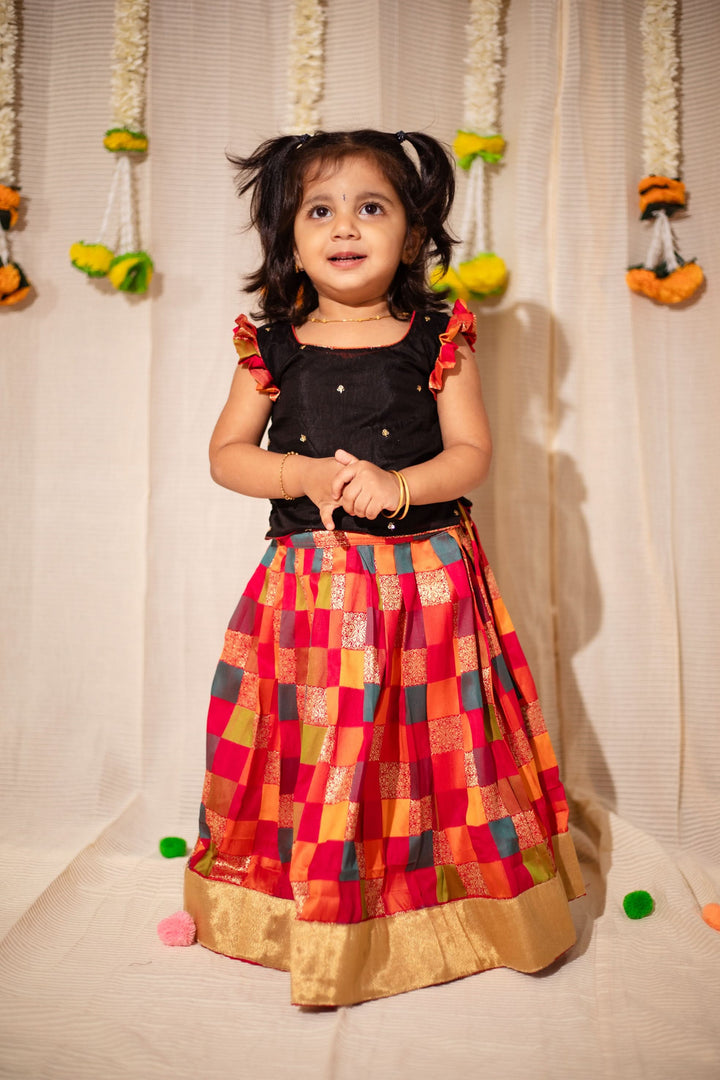 Vamsi Black Top with Multicolor Skirt Mini | Made To Order