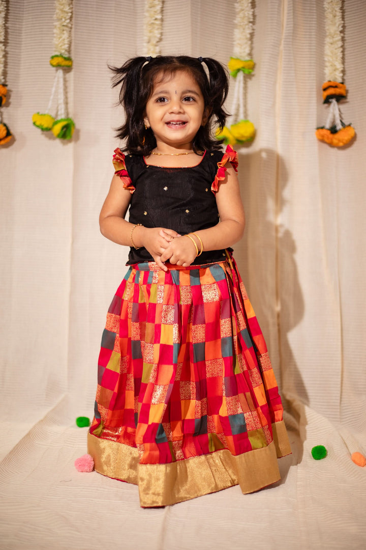 Vamsi Black Top with Multicolor Skirt Mini | Made To Order