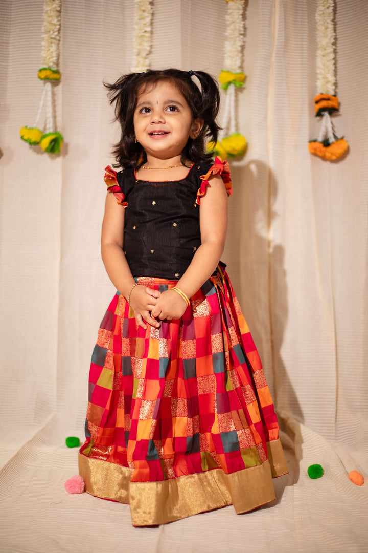Vamsi Black Top with Multicolor Skirt Mini | Made To Order
