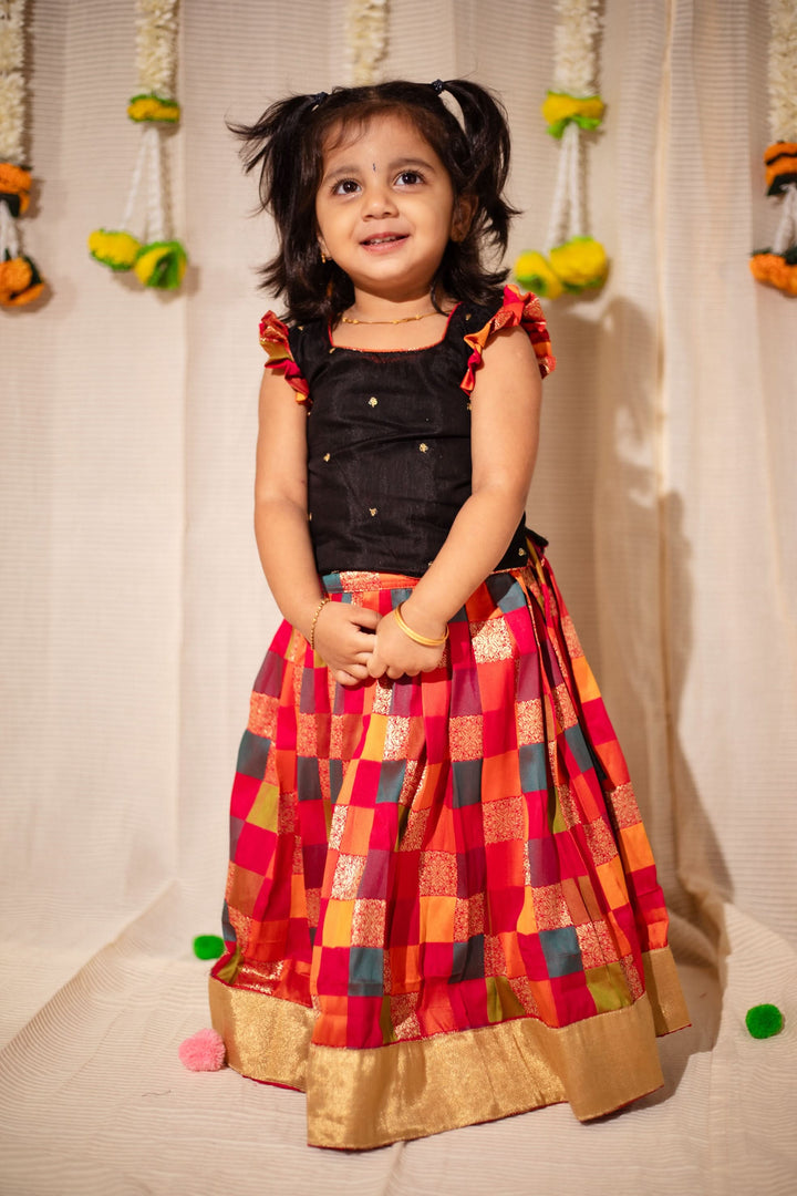 Vamsi Black Top with Multicolor Skirt Mini | Made To Order