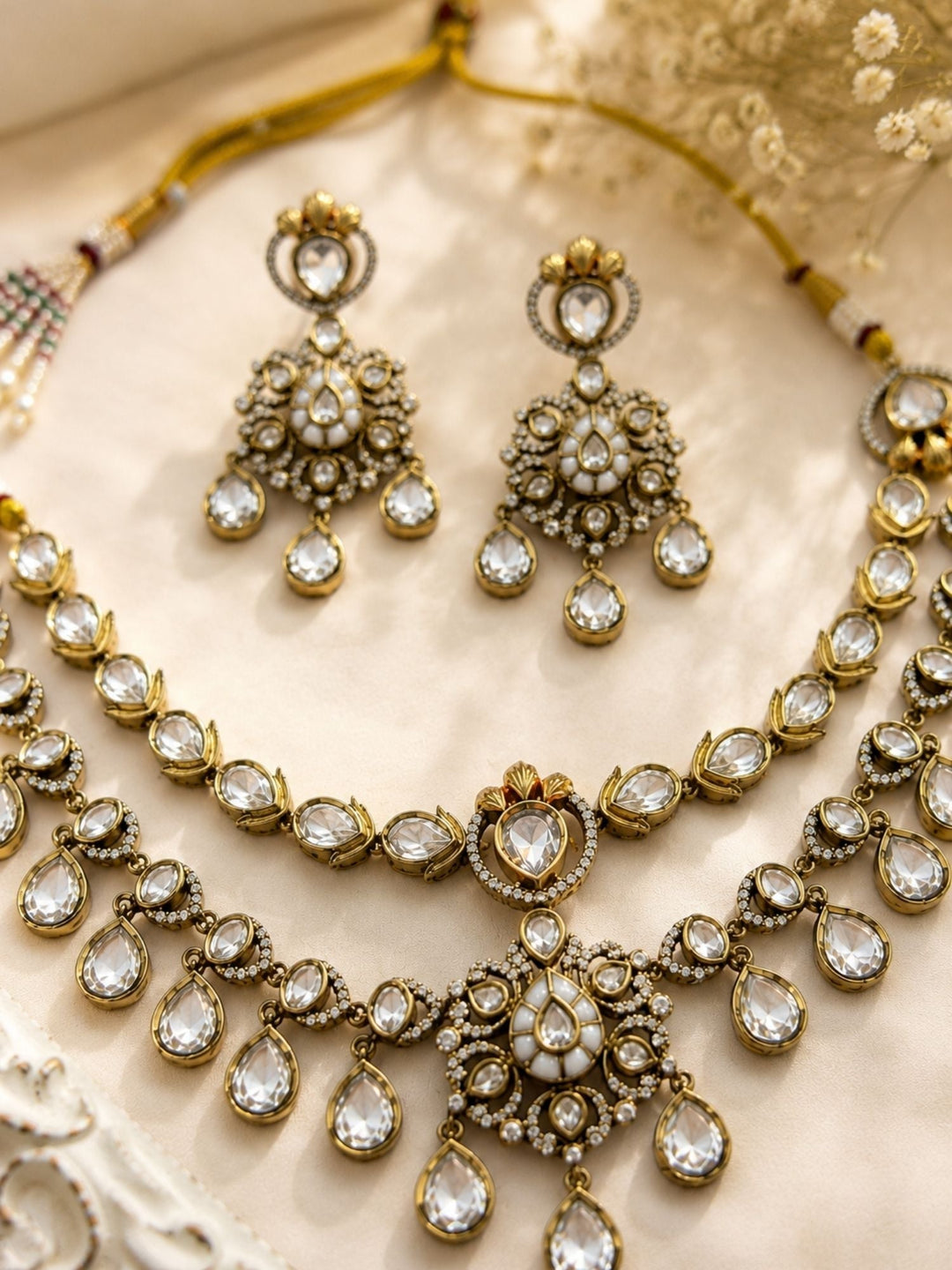 Victorian Polki Necklace Set in Gold Plating – Bridal | SHOBITAM