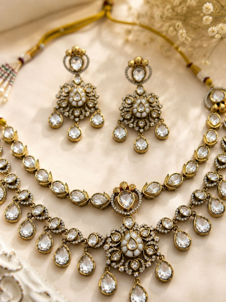 Victorian Polki Necklace Set in Gold Plating – Bridal | SHOBITAM