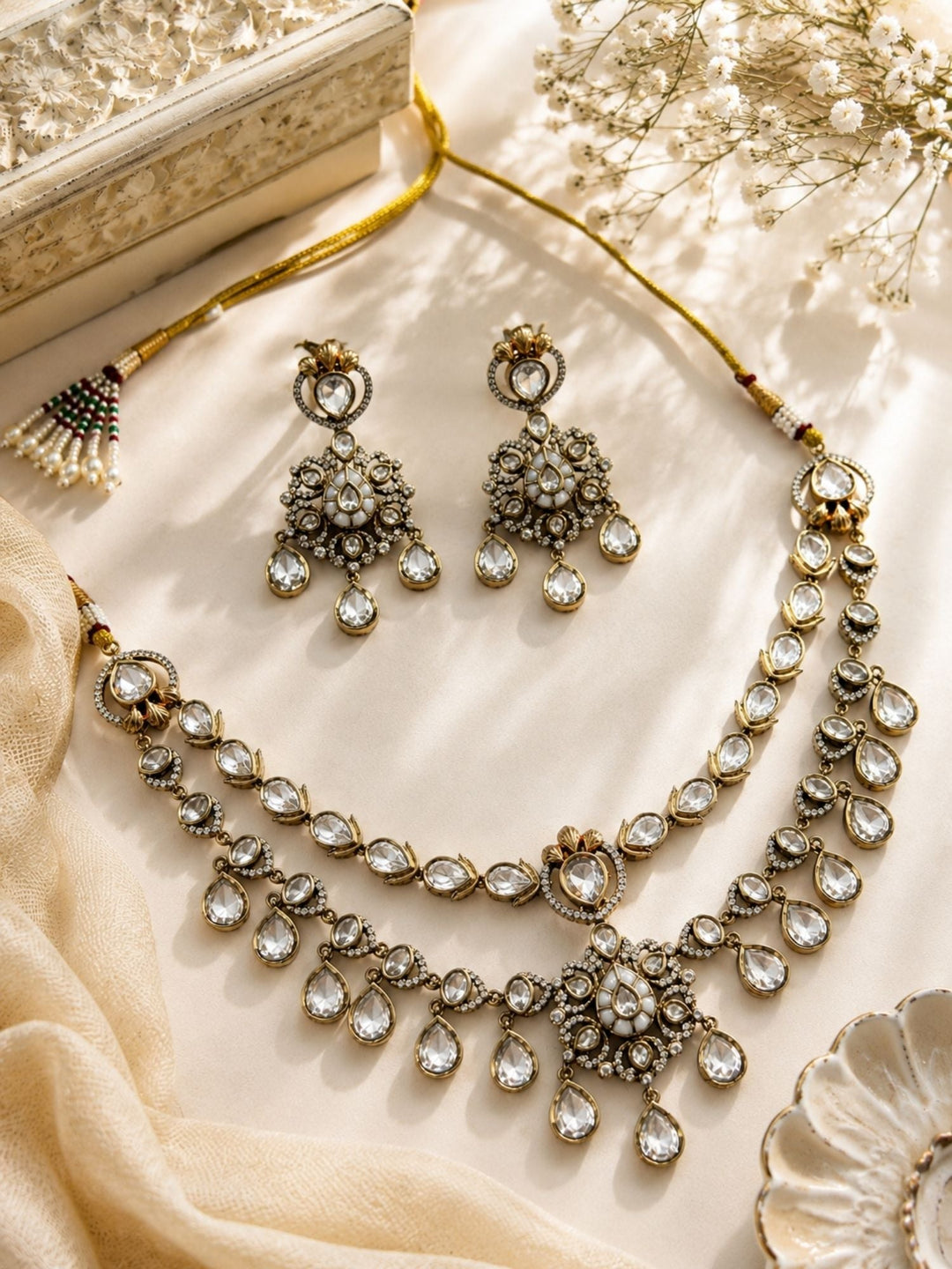 Victorian Polki Necklace Set in Gold Plating – Bridal | SHOBITAM
