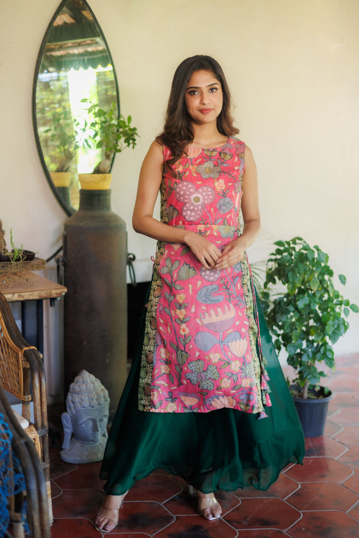 Pretty Peach and Green Kurti and Skirt Set | Shobitam Custom Gowns | Made To Order