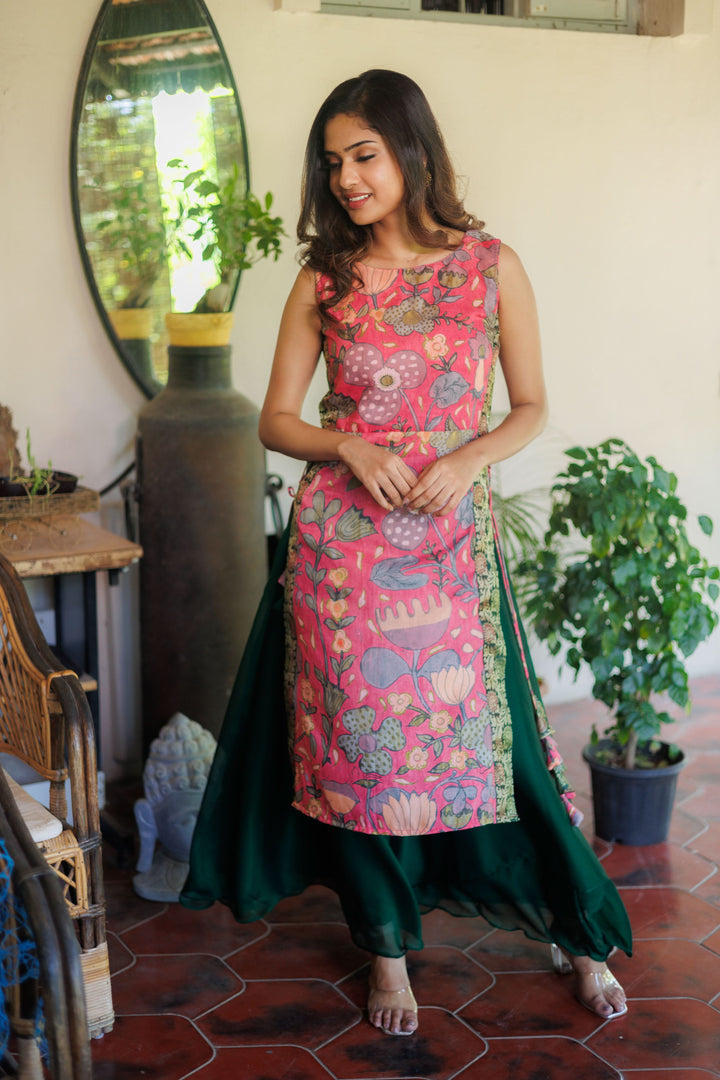 Pretty Peach and Green Kurti and Skirt Set | Shobitam Custom Gowns | Made To Order