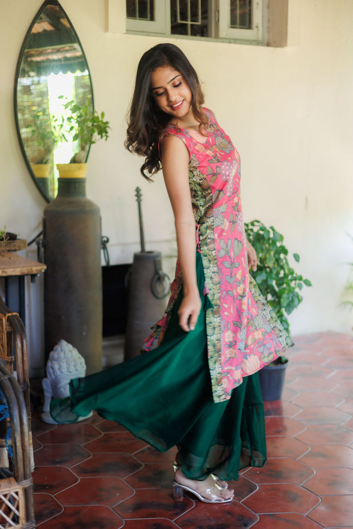 Pretty Peach and Green Kurti and Skirt Set | Shobitam Custom Gowns | Made To Order