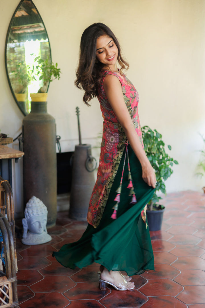 Pretty Peach and Green Kurti and Skirt Set | Shobitam Custom Gowns | Made To Order