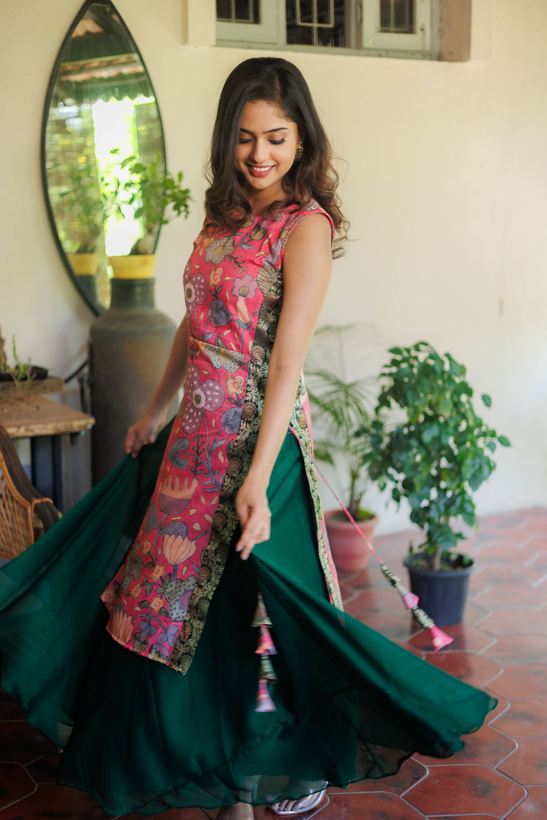 Pretty Peach and Green Kurti and Skirt Set | Shobitam Custom Gowns | Made To Order