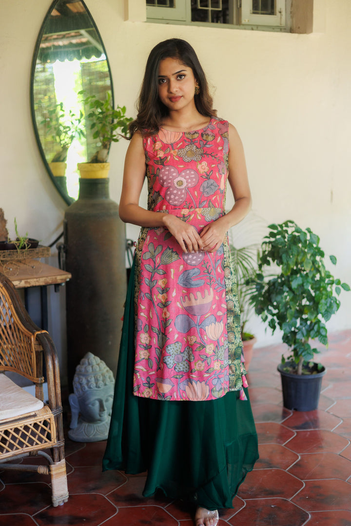 Pretty Peach and Green Kurti and Skirt Set | Shobitam Custom Gowns | Made To Order
