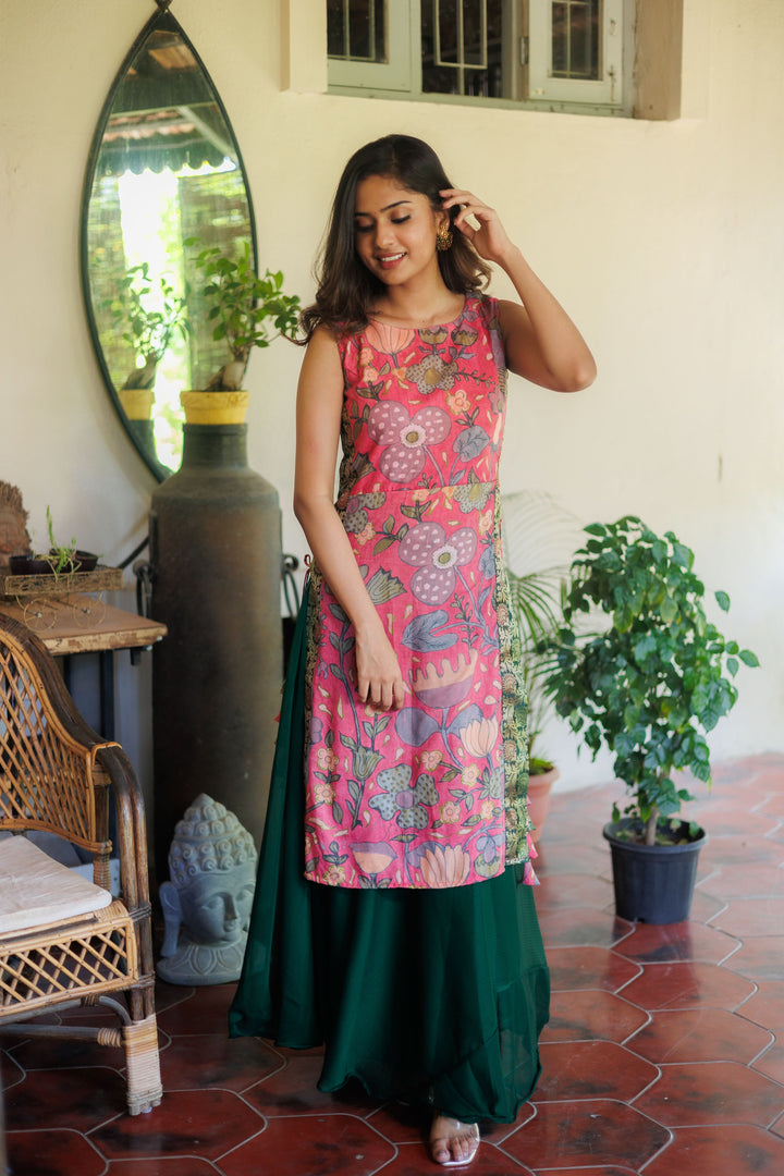 Pretty Peach and Green Kurti and Skirt Set | Shobitam Custom Gowns | Made To Order