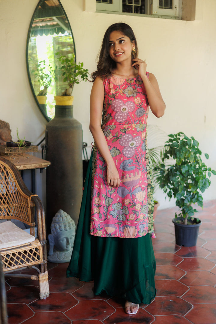 Pretty Peach and Green Kurti and Skirt Set | Shobitam Custom Gowns | Made To Order