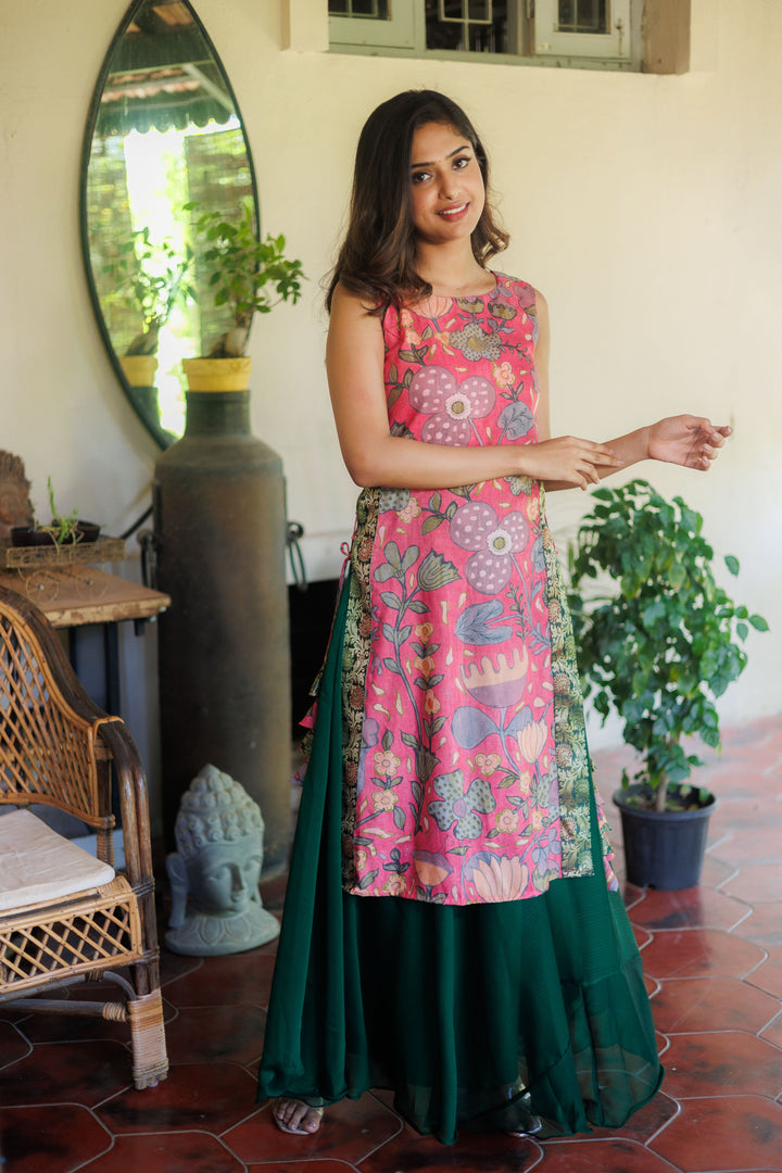 Pretty Peach and Green Kurti and Skirt Set | Shobitam Custom Gowns | Made To Order