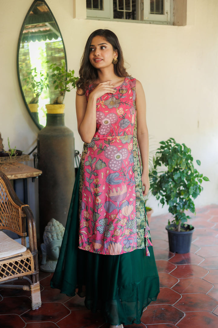 Pretty Peach and Green Kurti and Skirt Set | Shobitam Custom Gowns | Made To Order