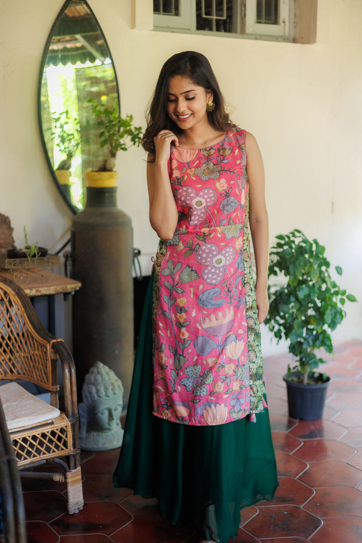 Pretty Peach and Green Kurti and Skirt Set | Shobitam Custom Gowns | Made To Order