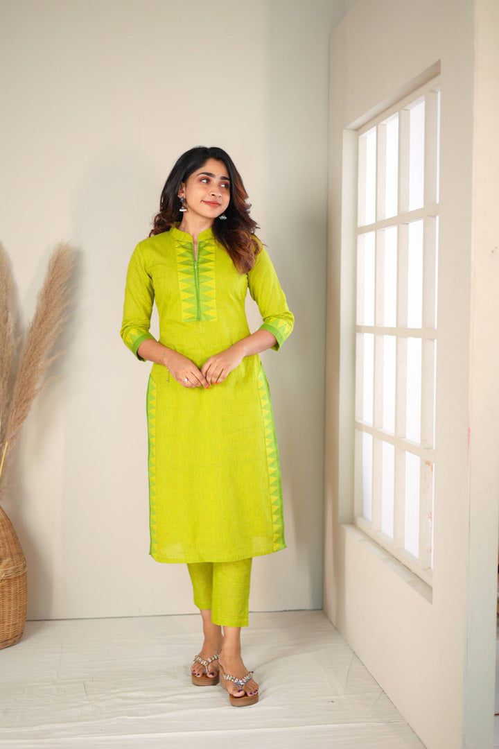 Lemon Yellow & Green Kurti and Pant 2 Piece Set | Made To Order