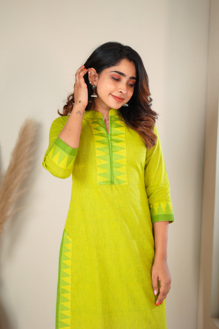 Lemon Yellow & Green Kurti and Pant 2 Piece Set | Made To Order