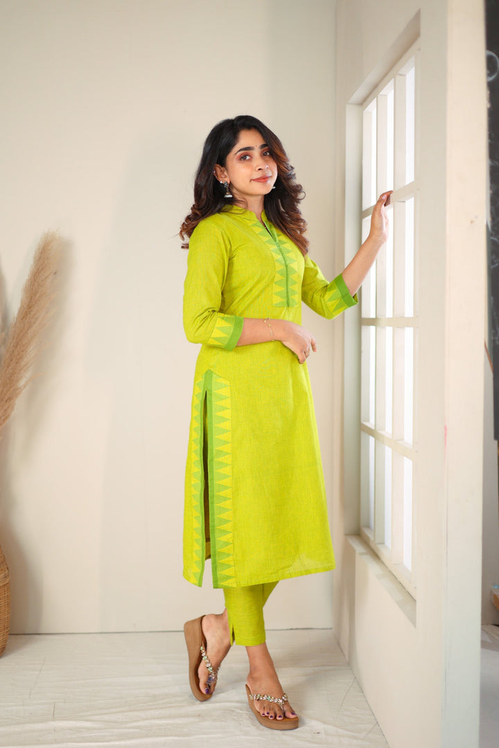 Lemon Yellow & Green Kurti and Pant 2 Piece Set | Made To Order