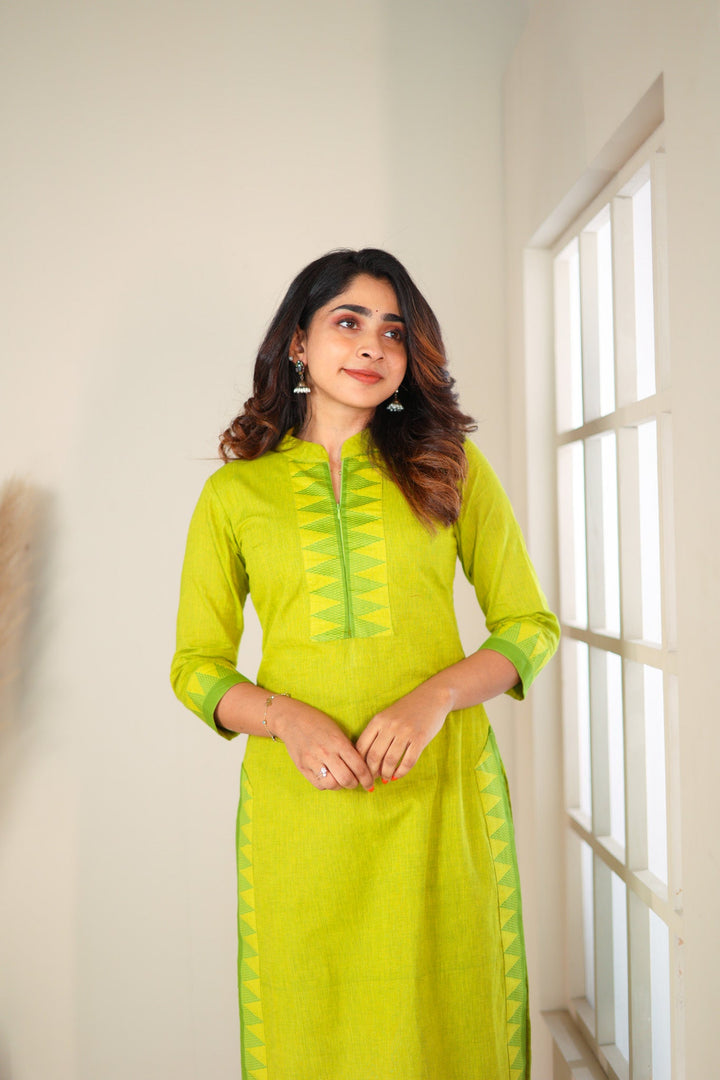 Lemon Yellow & Green Kurti and Pant 2 Piece Set | Made To Order