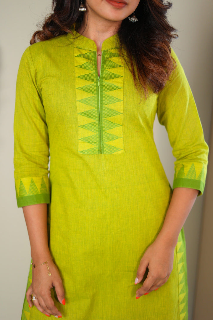 Lemon Yellow & Green Kurti and Pant 2 Piece Set | Made To Order