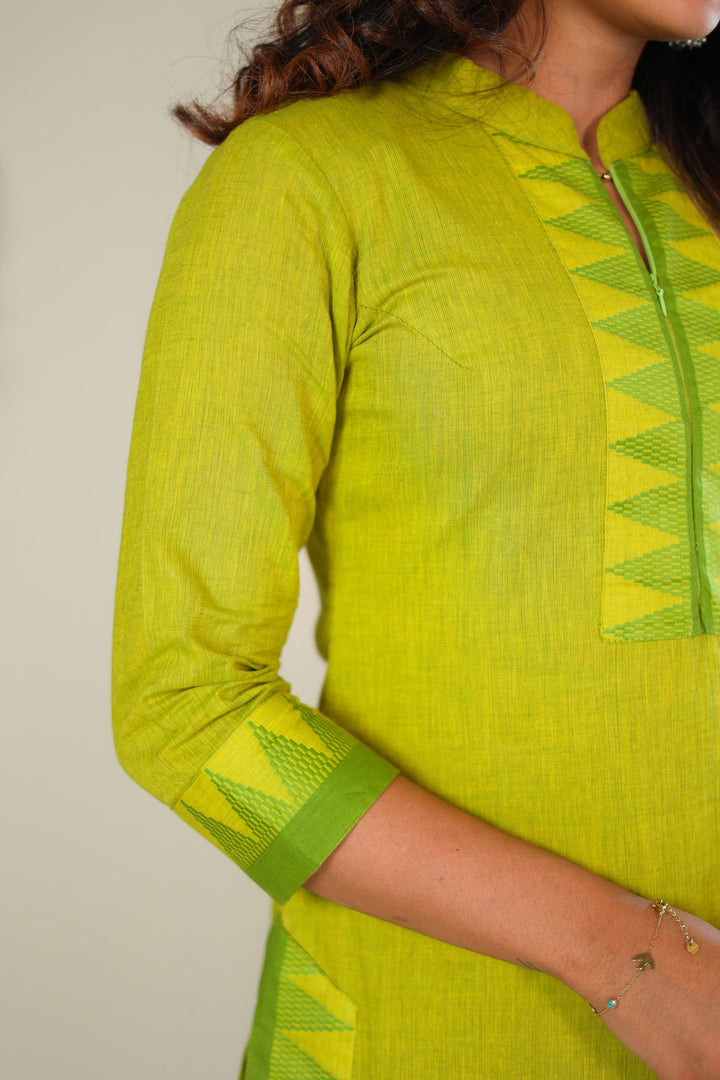 Lemon Yellow & Green Kurti and Pant 2 Piece Set | Made To Order