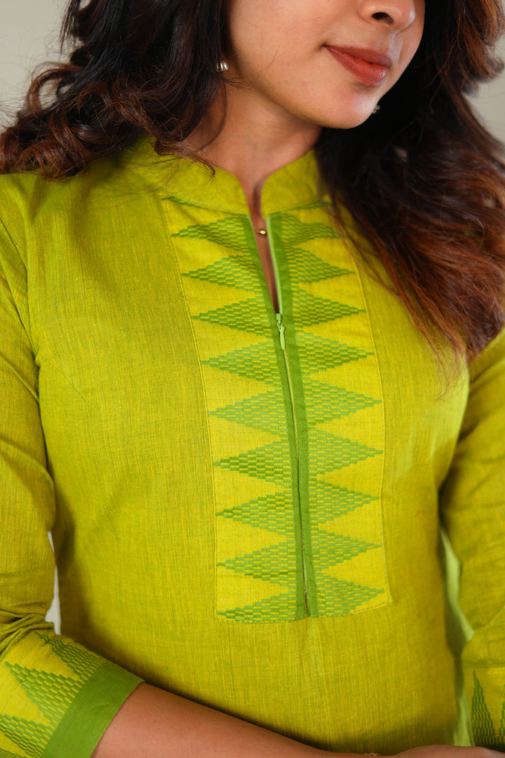 Lemon Yellow & Green Kurti and Pant 2 Piece Set | Made To Order