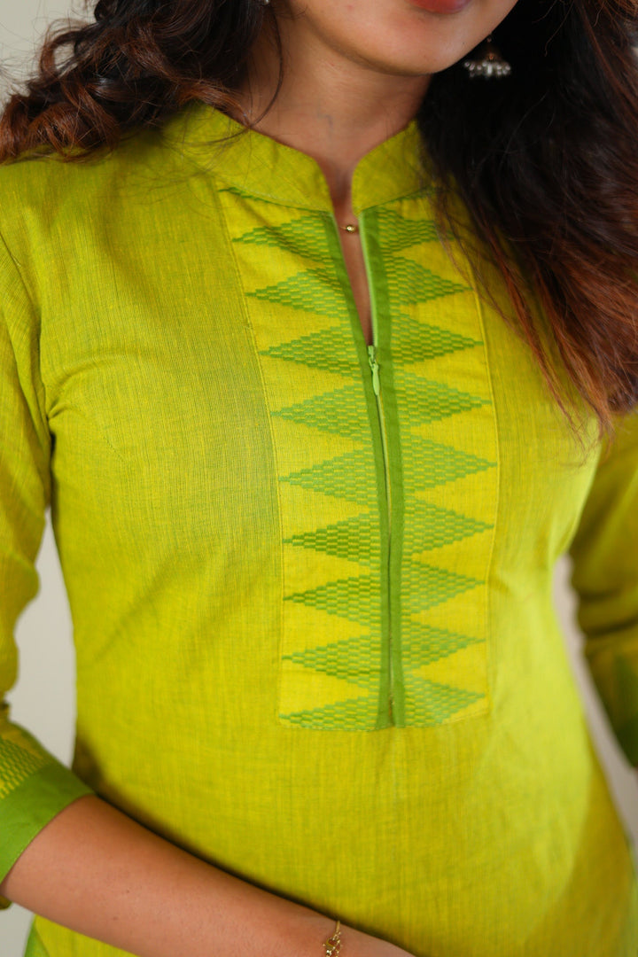 Lemon Yellow & Green Kurti and Pant 2 Piece Set | Made To Order