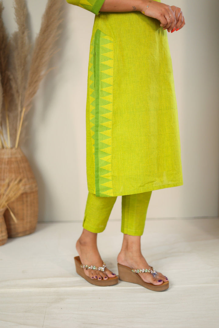 Lemon Yellow & Green Kurti and Pant 2 Piece Set | Made To Order