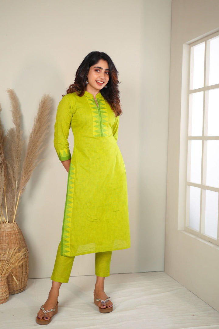 Lemon Yellow & Green Kurti and Pant 2 Piece Set | Made To Order