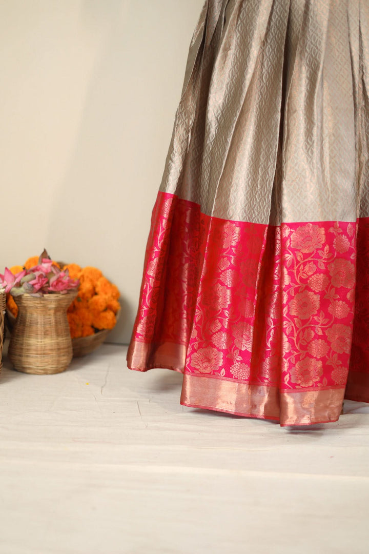 Gray and Pink 3 PIece Skirt, Crop Top and Dupatta | Made To Order