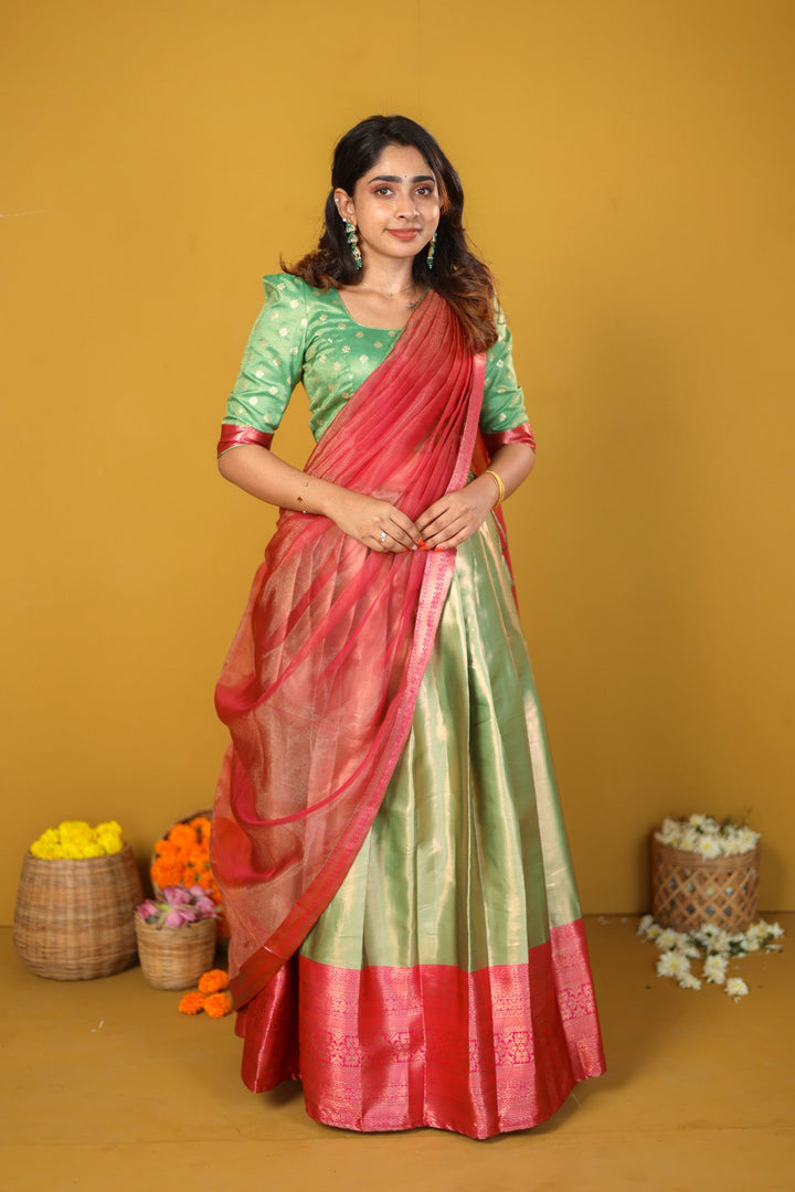 Green & Pink 3 Piece Skirt, Crop Top and Dupatta Set | Made To Order