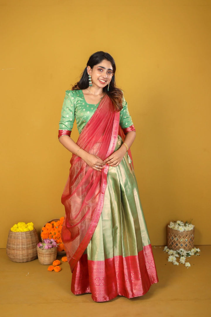 Green & Pink 3 Piece Skirt, Crop Top and Dupatta Set | Made To Order