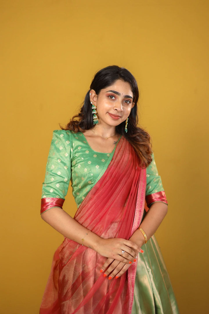 Green & Pink 3 Piece Skirt, Crop Top and Dupatta Set | Made To Order