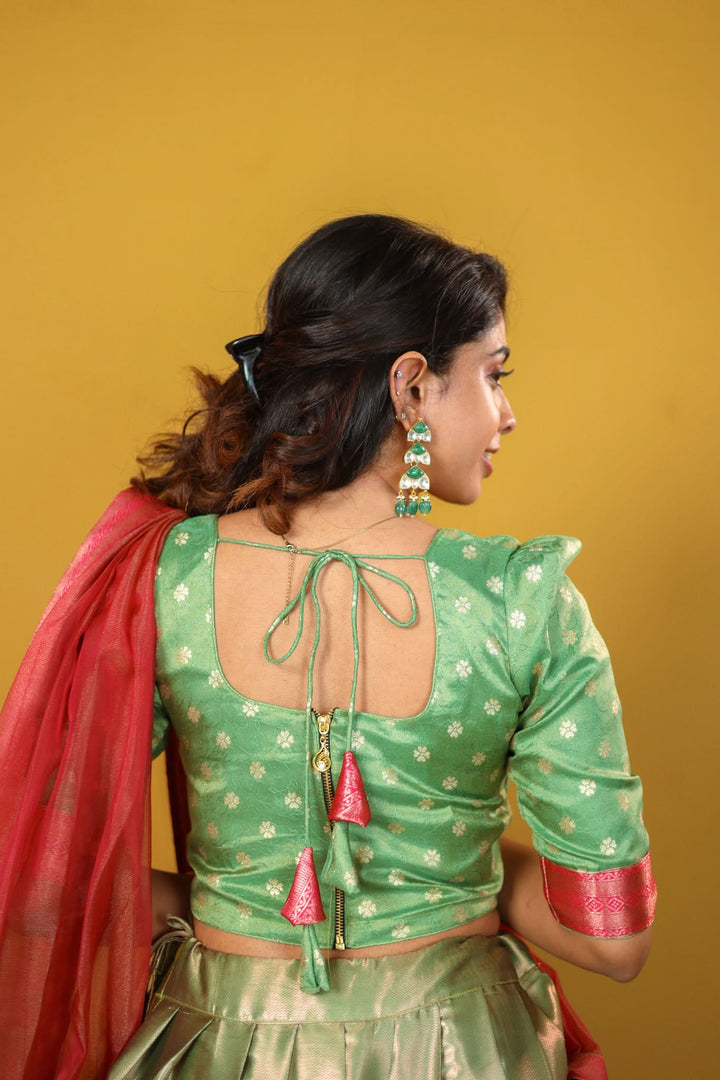 Green & Pink 3 Piece Skirt, Crop Top and Dupatta Set | Made To Order