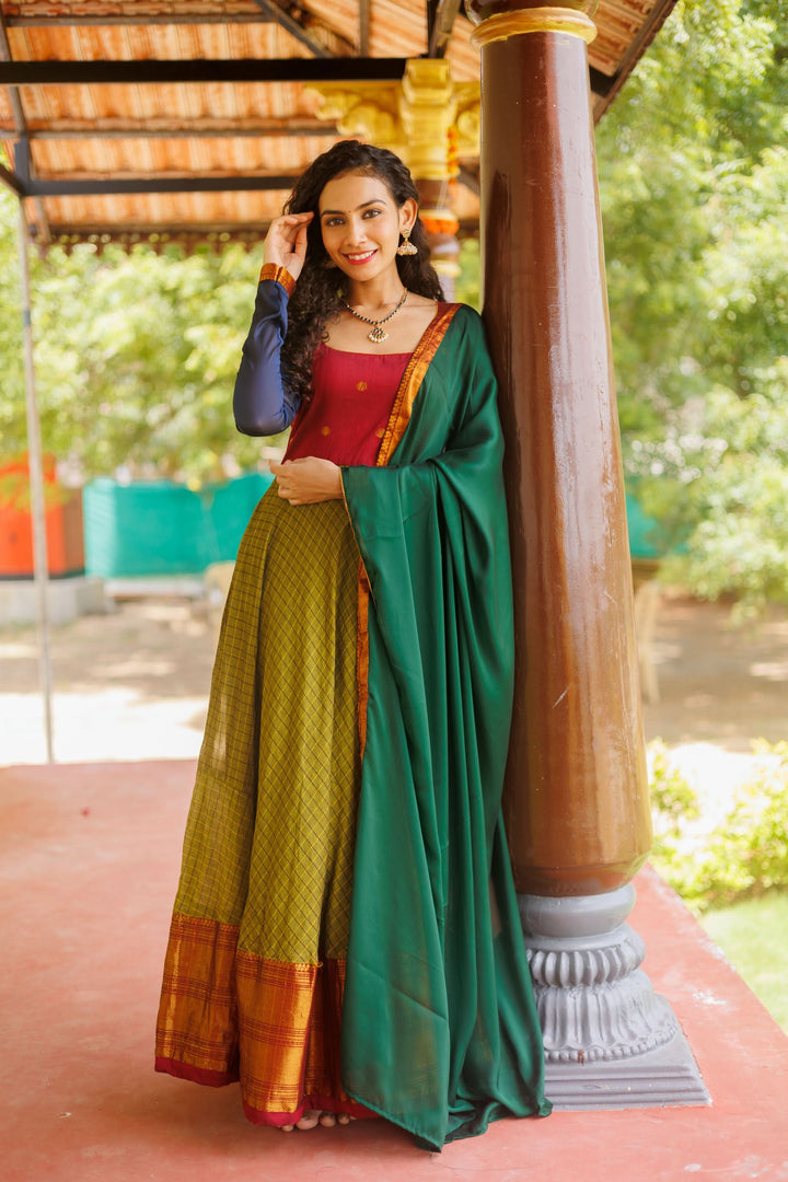 Inbha Green with Red Dress | Shobitam Custom Gowns | Made To Order