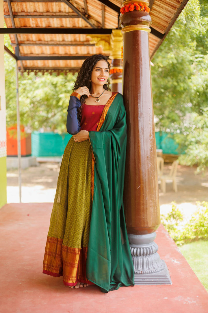 Inbha Green with Red Dress | Shobitam Custom Gowns | Made To Order