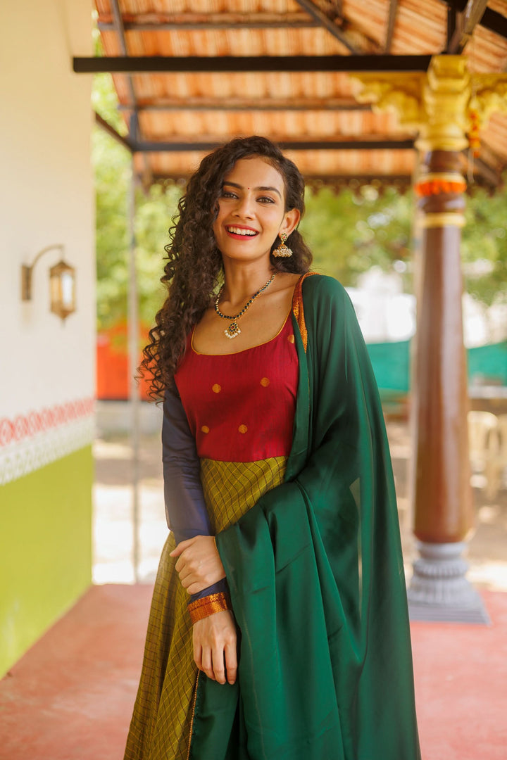 Inbha Green with Red Dress | Shobitam Custom Gowns | Made To Order