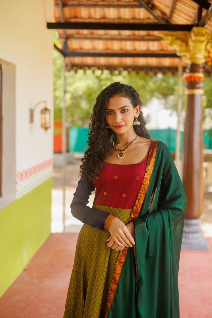 Inbha Green with Red Dress | Shobitam Custom Gowns | Made To Order
