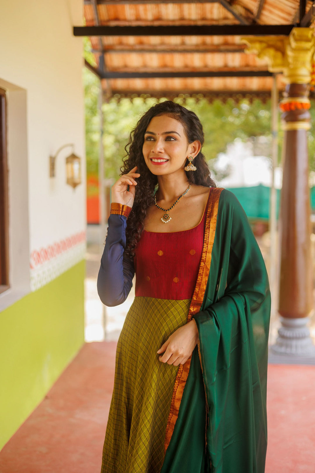 Inbha Green with Red Dress | Shobitam Custom Gowns | Made To Order