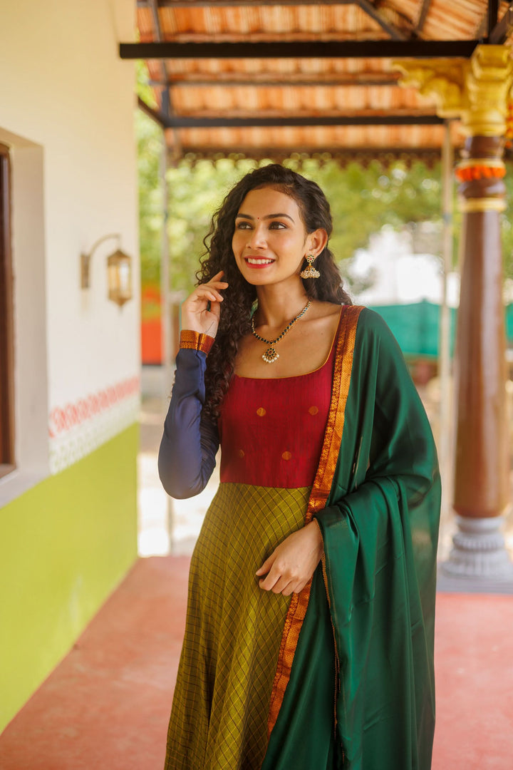 Inbha Green with Red Dress | Shobitam Custom Gowns | Made To Order