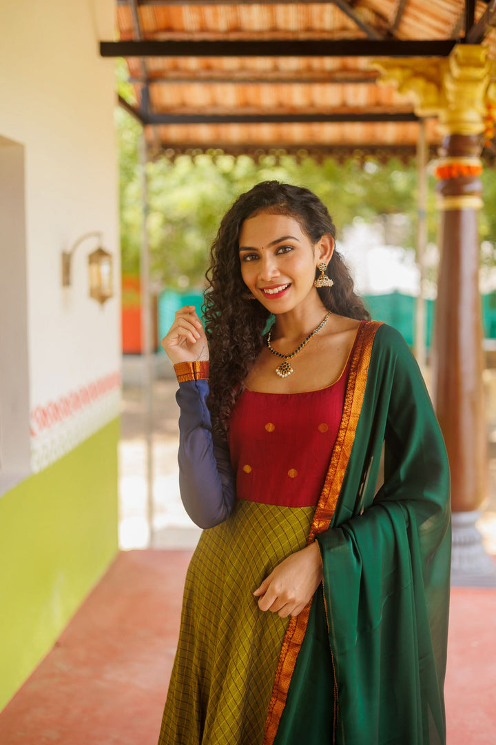 Inbha Green with Red Dress | Shobitam Custom Gowns | Made To Order