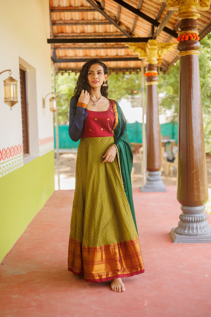 Inbha Green with Red Dress | Shobitam Custom Gowns | Made To Order
