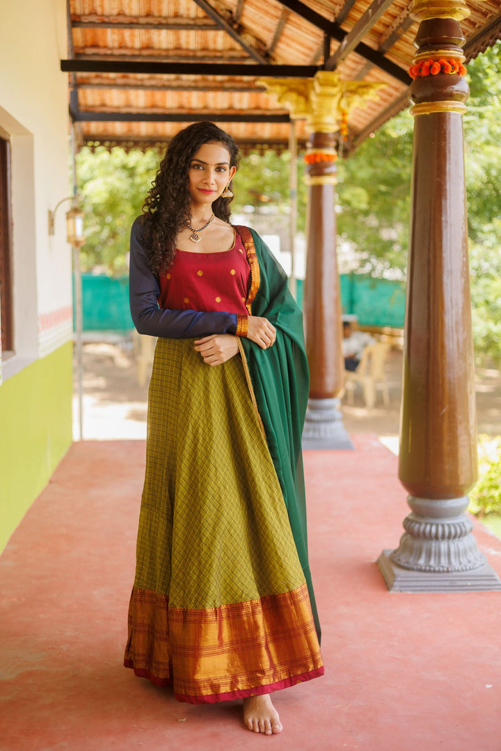 Inbha Green with Red Dress | Shobitam Custom Gowns | Made To Order