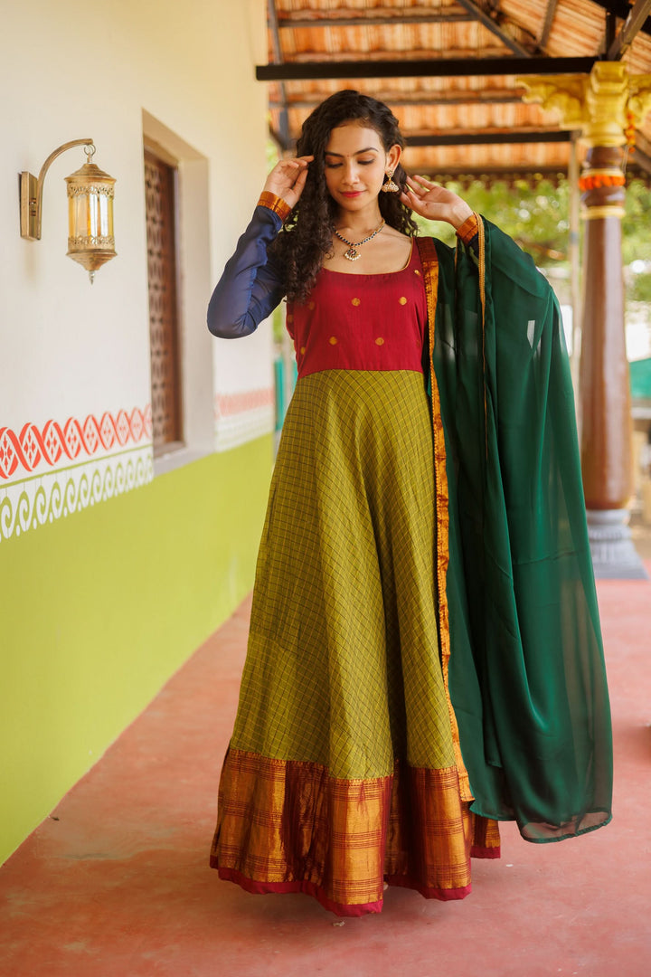 Inbha Green with Red Dress | Shobitam Custom Gowns | Made To Order