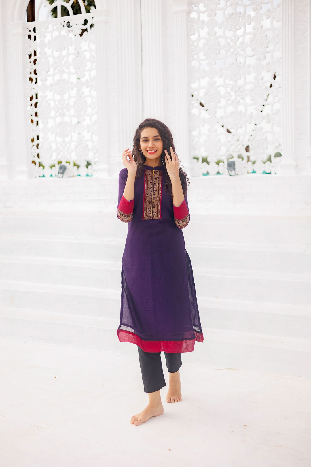 Voilet Narayanpet Kurti and Dupatta 2 piece Set | Made To Order